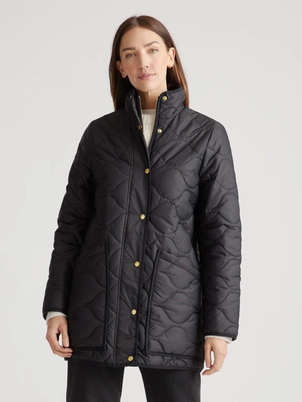 Quince Black Featherless Quilted Long Puffer Jacket M